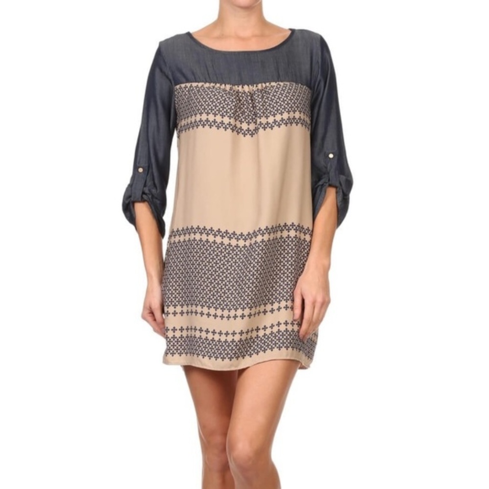 EUC {Renee C} Denim Colored Sleeves MiniDress